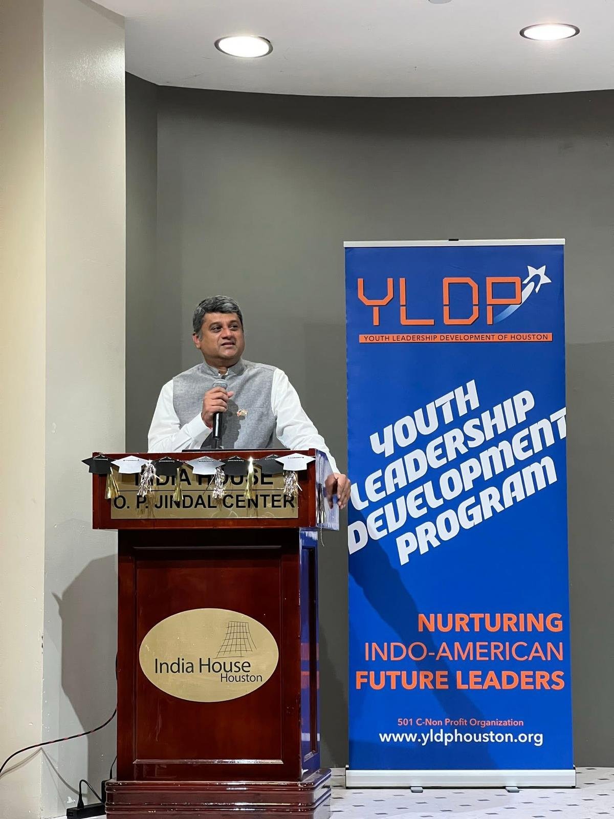 Consul General D.C. Manjunath attended the Youth Leadership Development Program (YLDP) graduation event in Houston on May 16, 2026, and addressed the gathering, appreciating the efforts of YLDP in nurturing the next generation of Indo-American leaders