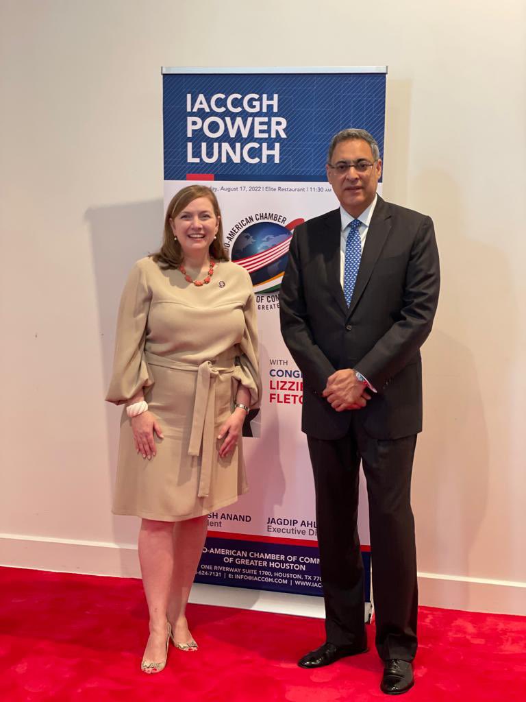 Consul General joined Congresswoman Lizzie Fletcher at an interaction organized by the Indo-American Chamber of Commerce of Greater Houston on August 17,2022