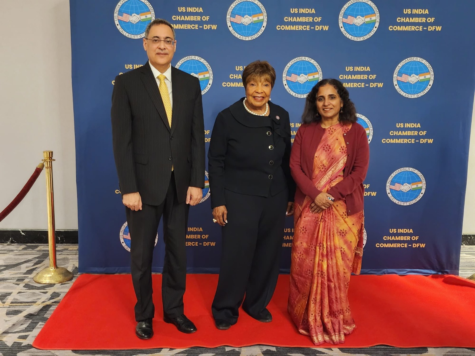 DCM ,Sripriya Ranganathan and CG met Congresswoman Eddie Bernice Johnson at the annual gala of USICOCDFW on December 01,2022